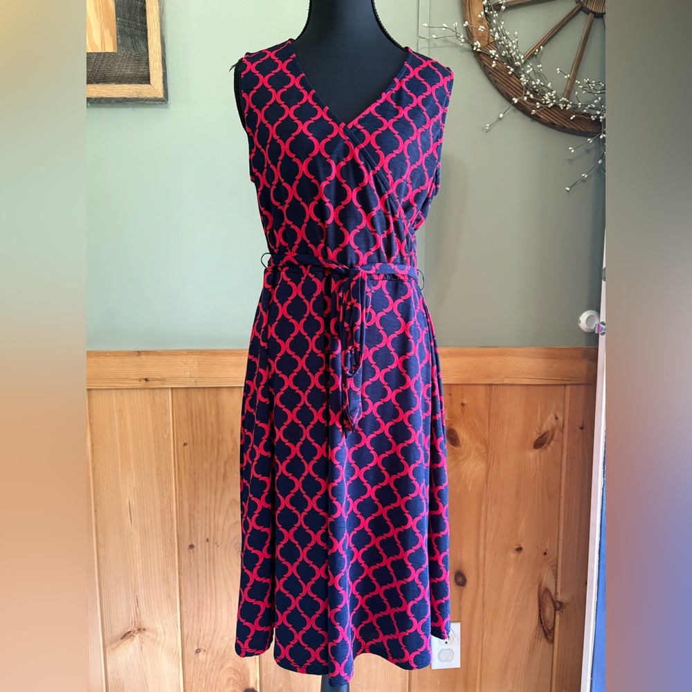 41 Hawthorn Navy Dress with Pink Geometric Print Size Large made in USA